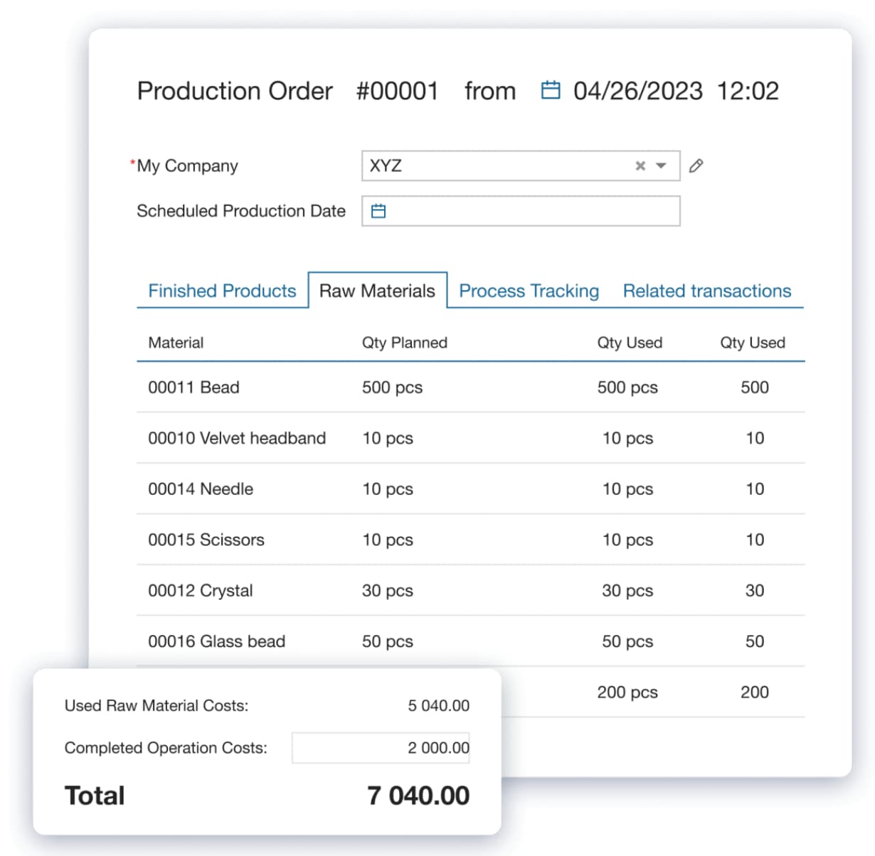 Production order module