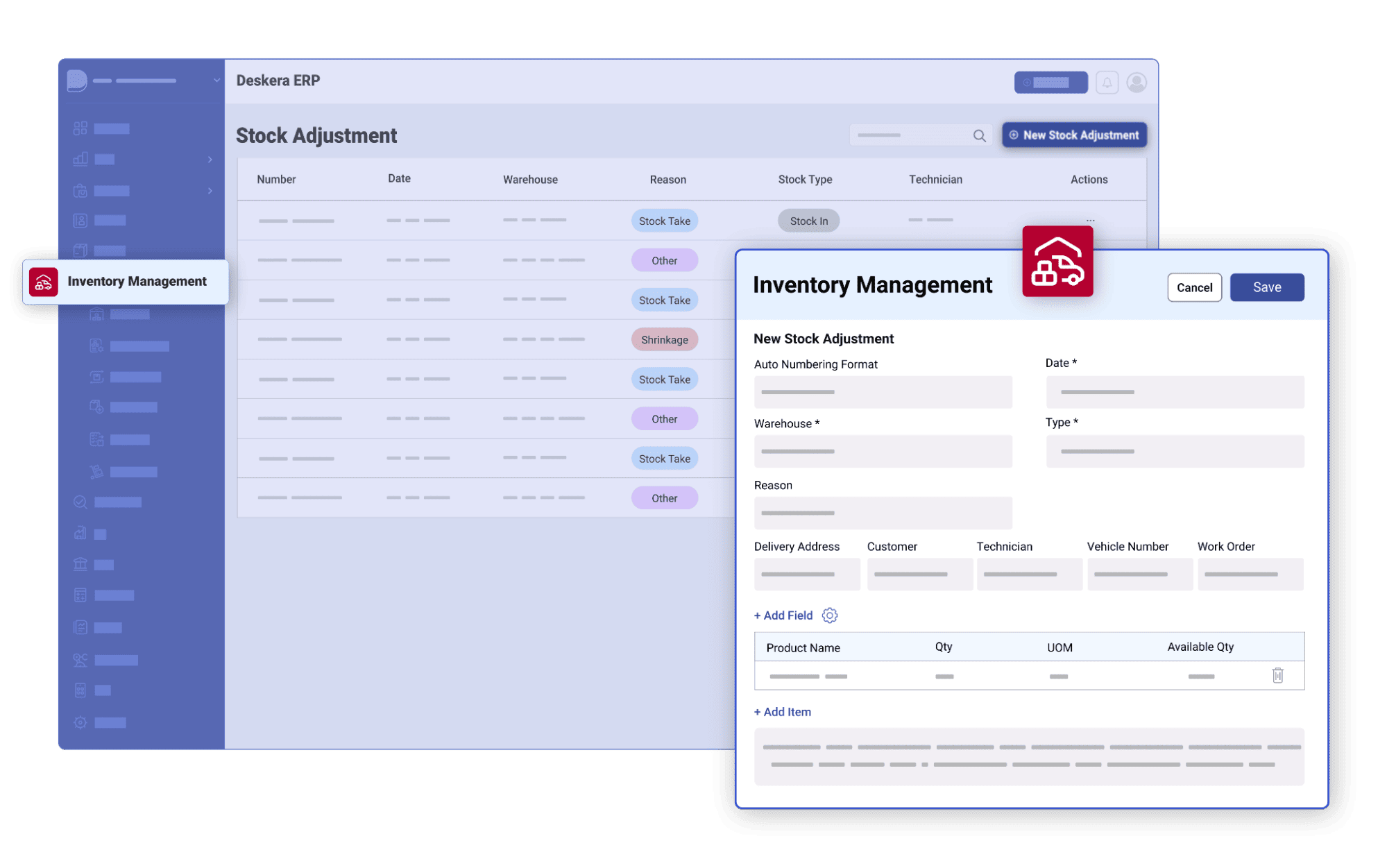 Update stock levels, track stock movements, and manage inventory locations