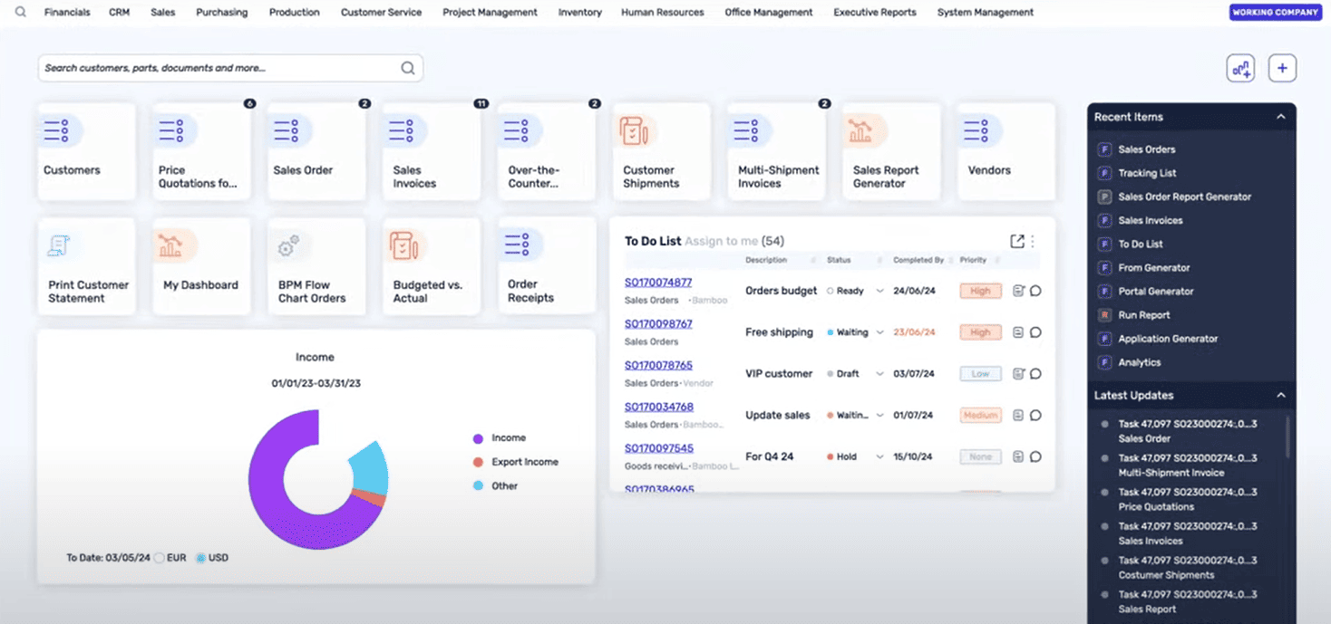 Manage invoices, orders, sales, and revenue